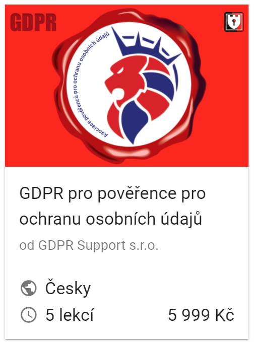 Certifikovaný kurz určený pro pověřence pro ochranu osobních údajů - DPO (Data protection officer) nebo se na tuto pozici připravují. V ceně kurzu je jo hodina online konzultace, která Vám umožní řešit především problematiku ve vaší společnosti. Ke konzultaci se můžete registrovat v závěru kurzu.